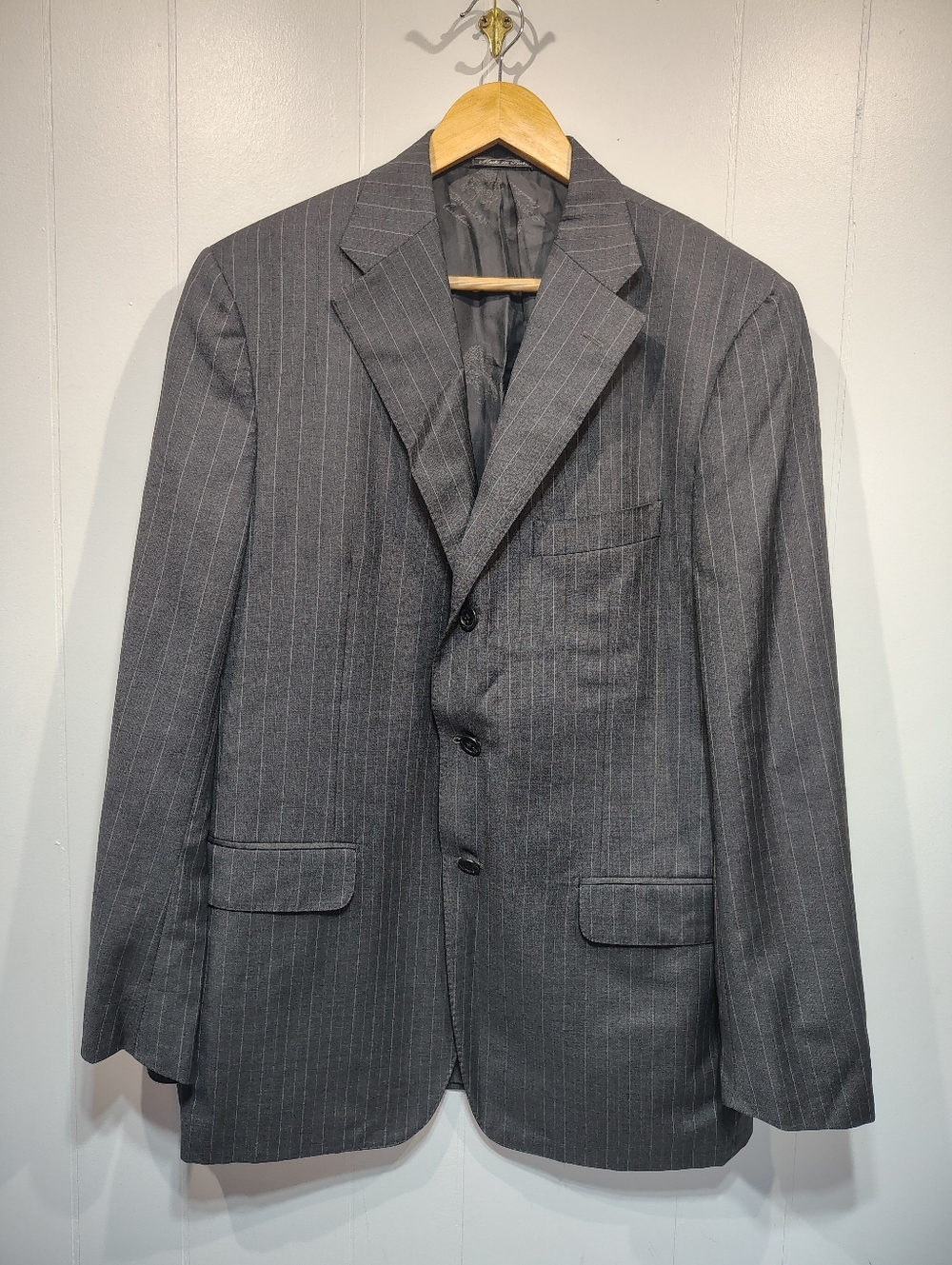 Corneliani Gray Pinstripe Blazer 48R Italy Super 120s Wool Luxury Suit Jacket